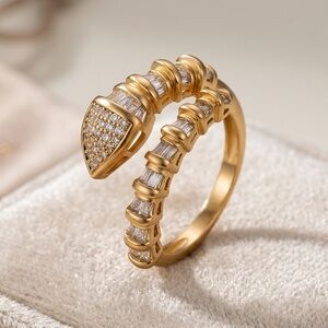 Snake Ring Adjustable Ring 14k Gold Plated Baguette Stone